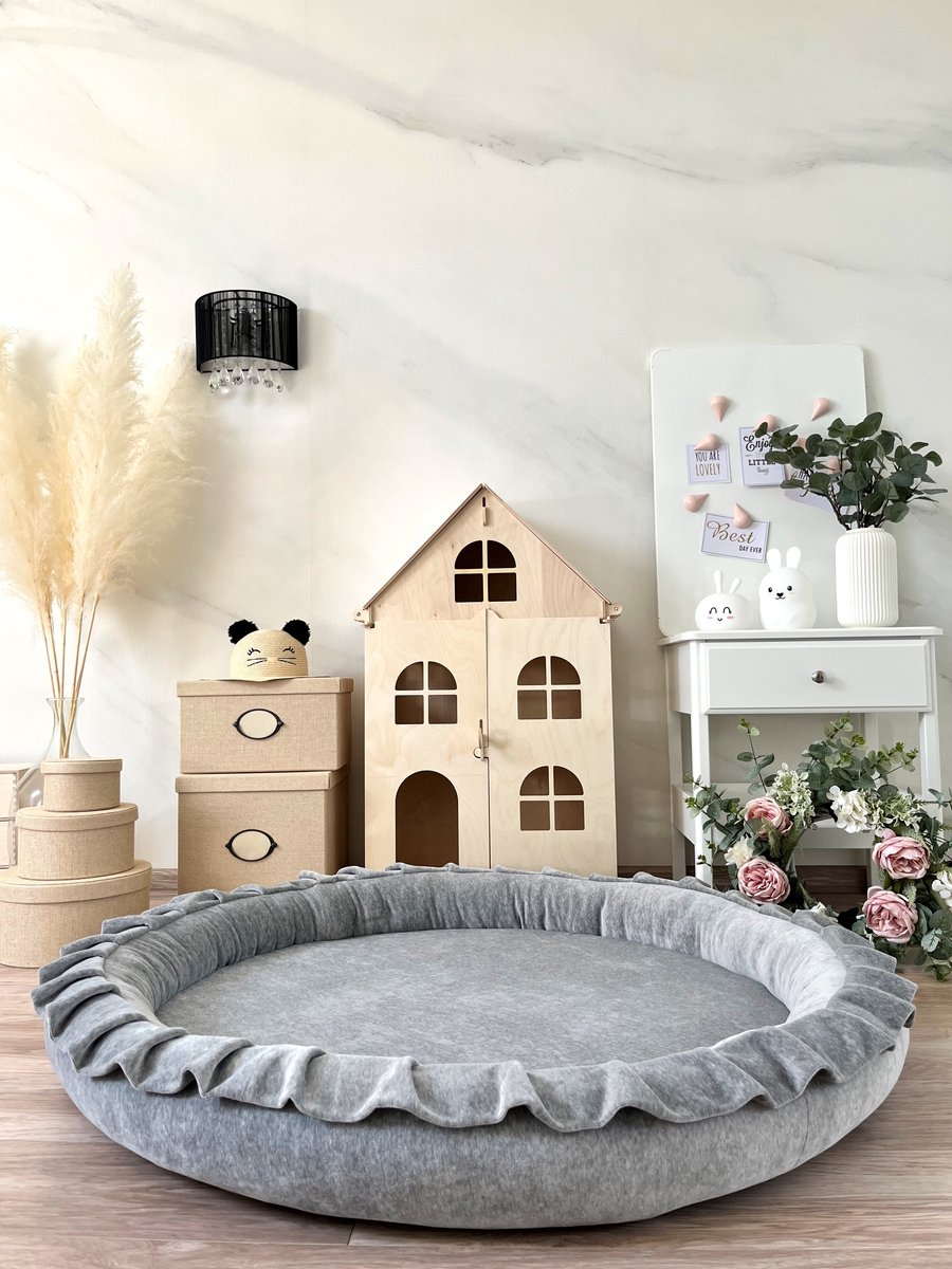 Speelnest - Speelmat - Rond - Moje - Soft Velvet Grijs