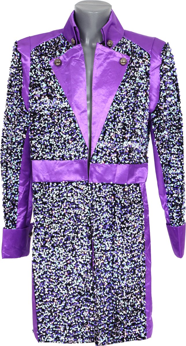 Carnavalsjas Heren - Sequin Delight - Carnaval - Verkleedkleren Heren - Carnavalsjas Sequin Heren Paars-Wit - Maat XXXL
