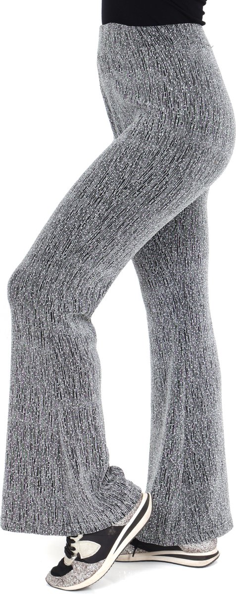 Flared Broek Zilver - Dames - Disco Broek - Maat L