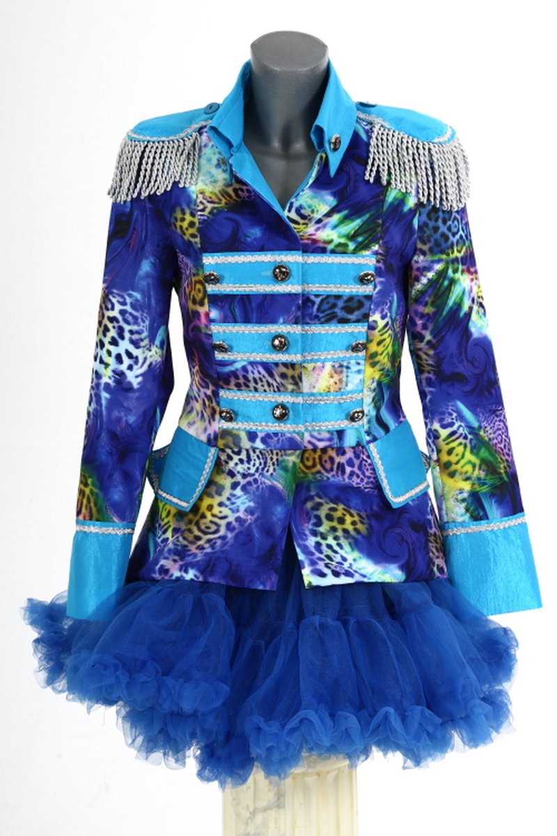 Luxe damesjas gevoerd, kort model Blue fantasy blauw zilver OP=OP