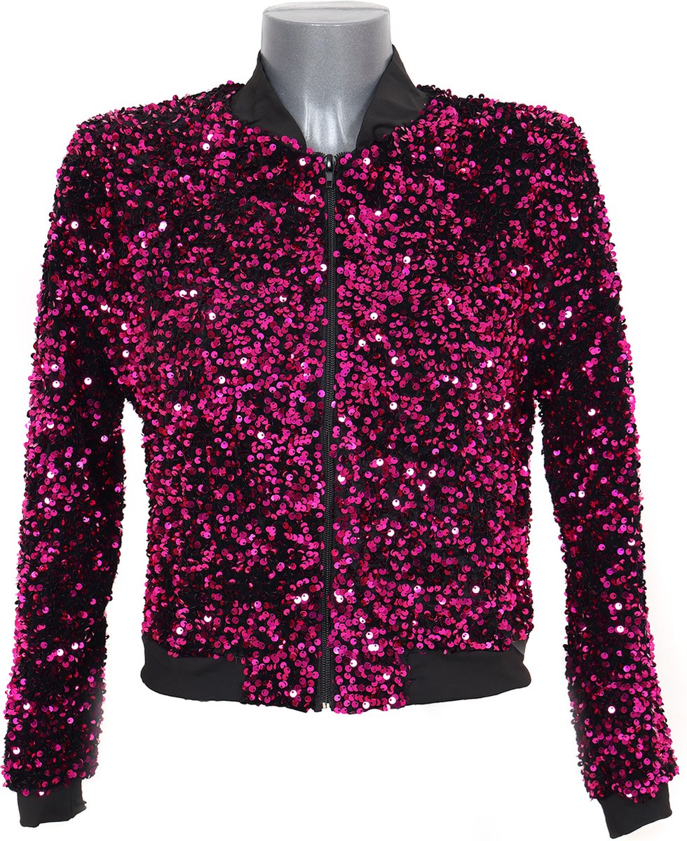 Pailletten Jas - Bomberjack - Roze - Maat 3XL - Dames - Volwassenen
