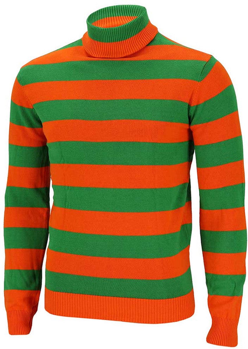 Apollo - Carnavalstrui Kruikenstad - Turtle nek - Oranje/Groen - Maat L - Carnavals trui Tilburg - Carnavalskleding dames - Carnavalskleding heren