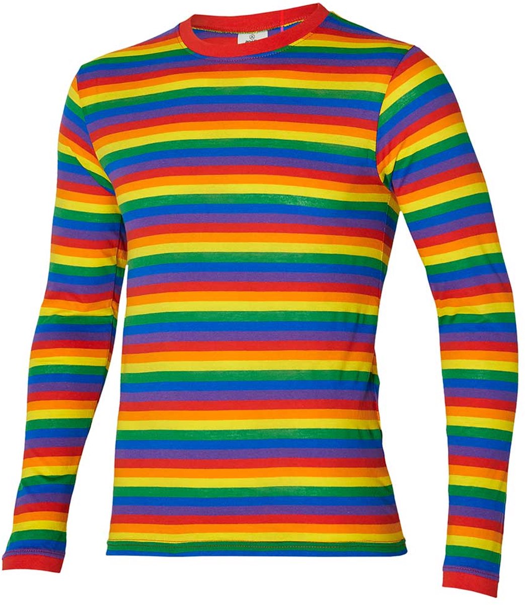 Apollo - Party T-shirt heren lange mouwen - Strepen - Rainbow - Maat XXXL - Carnaval - Carnavalskleding heren - Carnavalskleding - Feestkleding