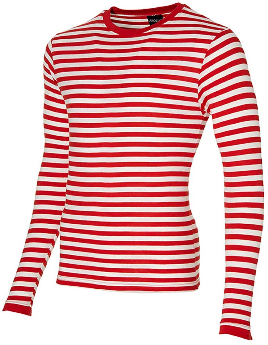 Apollo - Party T-shirt heren lange mouwen - Strepen - Rood/Wit - Maat XXL - Carnaval - Carnavalskleding heren - Carnavalskleding - Feestkleding
