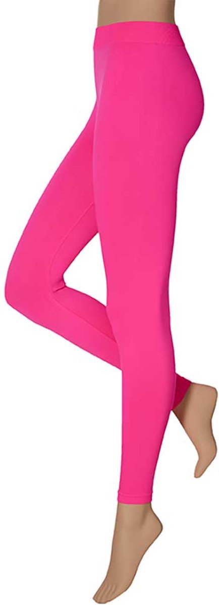 Morethansocks - Dames party leggings 200 denier - Fluor Rose - Maat S/M - Gekleurde legging - Neon legging - Dames legging - Carnaval - Feeskleding