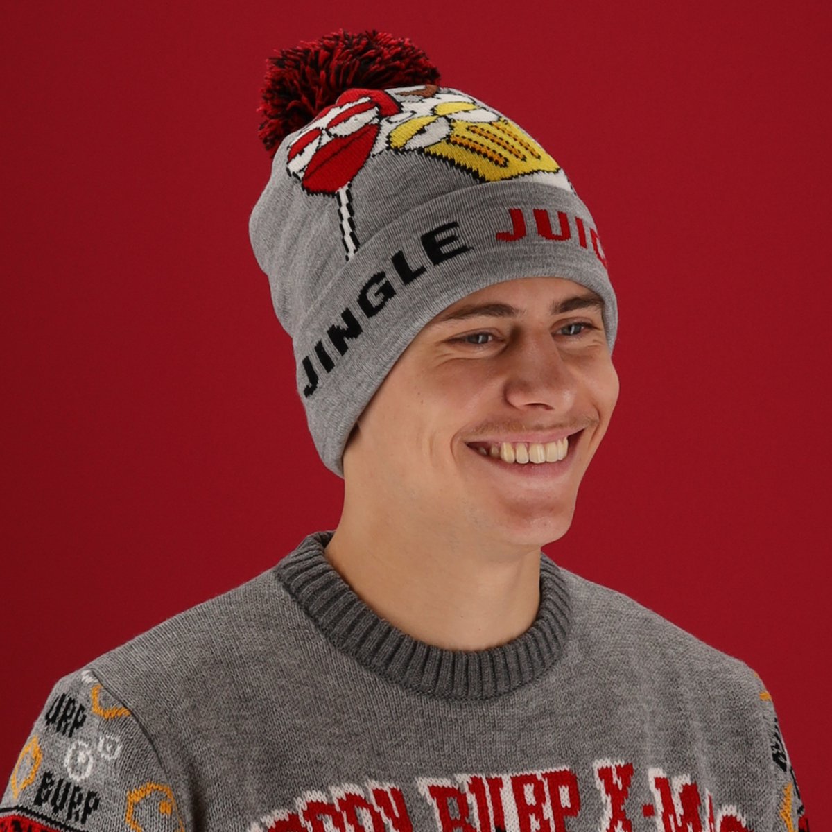 Morethansocks - Kerstmuts met lichtjes - Unisex - One Size - Grijs jingle juice - Kerstmutsen - Kerstmuts met verlichting