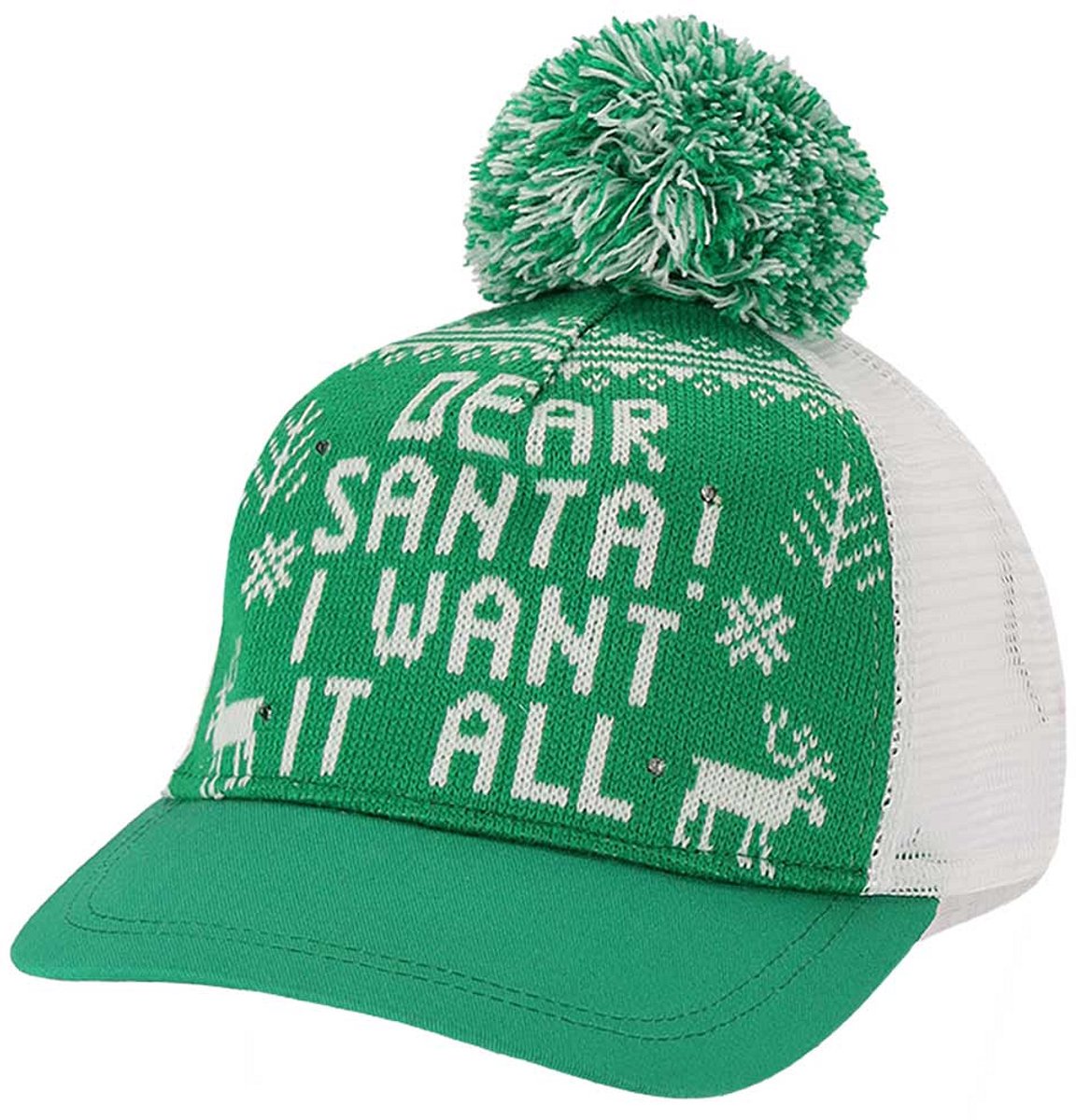 Morethansocks - Kerstpet heren en dames - Unisex - One Size - Dear Santa i want it all - Groen - kerstcadeau - kerstmuts volwassenen - kerstmutsen