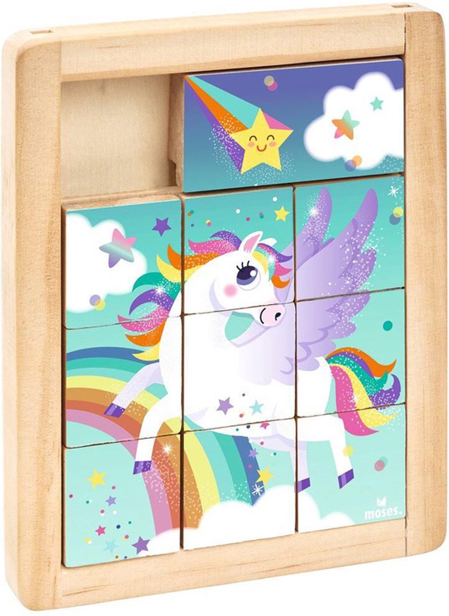 Schuifpuzzel hout Eenhoorn - 13,5x10,6cm