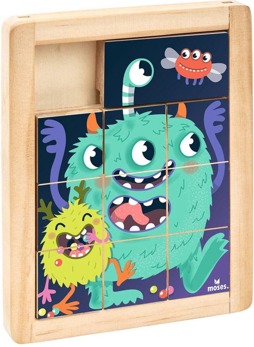 Schuifpuzzel hout Monster - 13,5x10,6cm