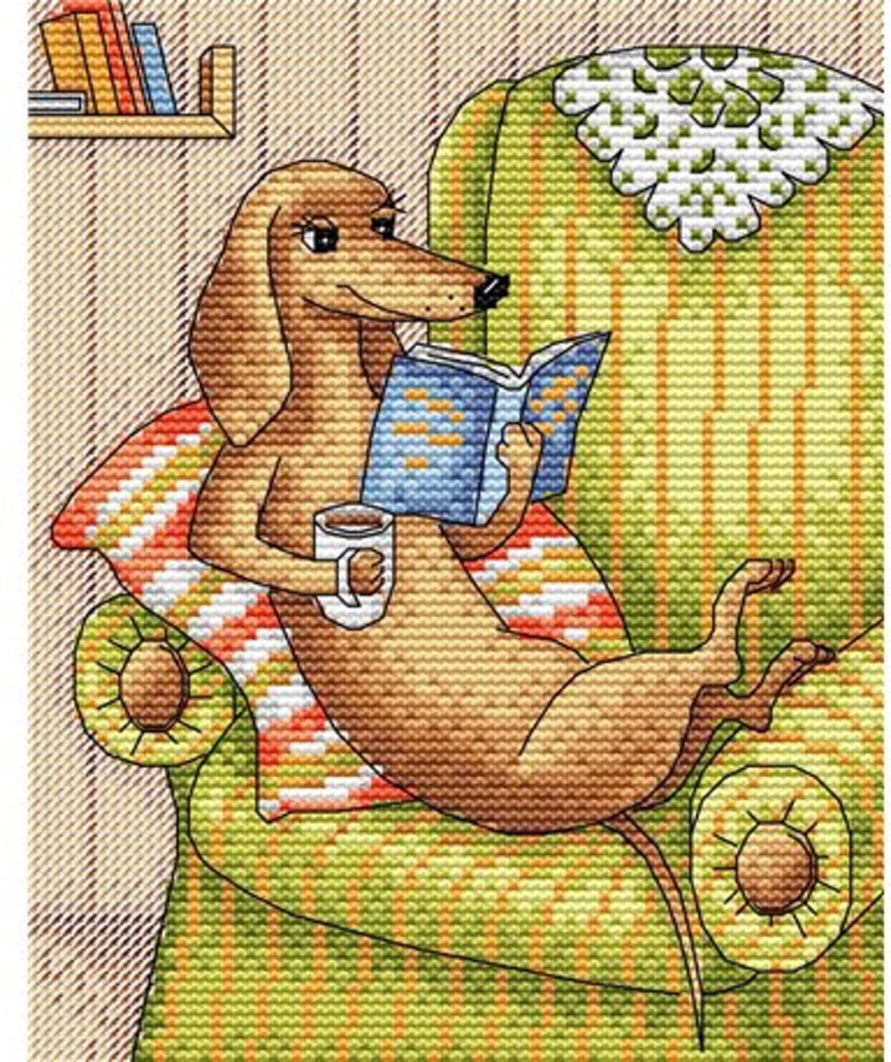 Borduurpakket Lezende Hond - Mp Studia