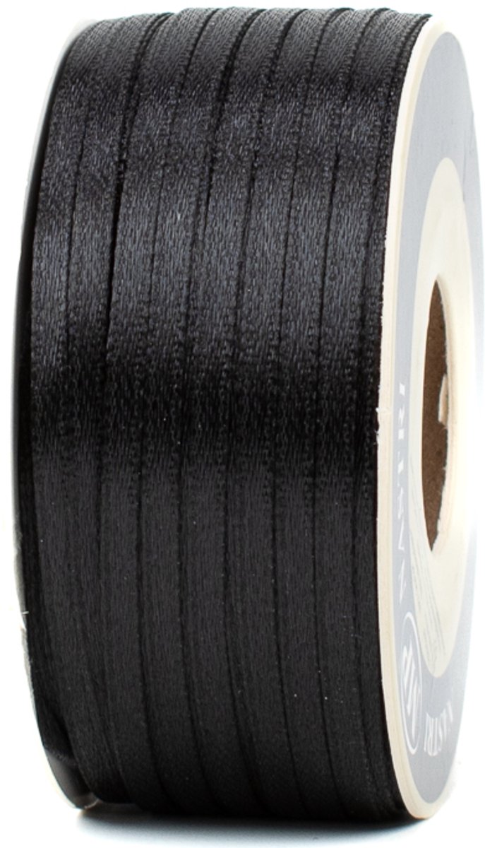 Satijn lint - Cadeaulint - Cadeaulint zwart - Inpaklint - 3mm breed - Rol van 100 meter lang - Smal decoratief lint
