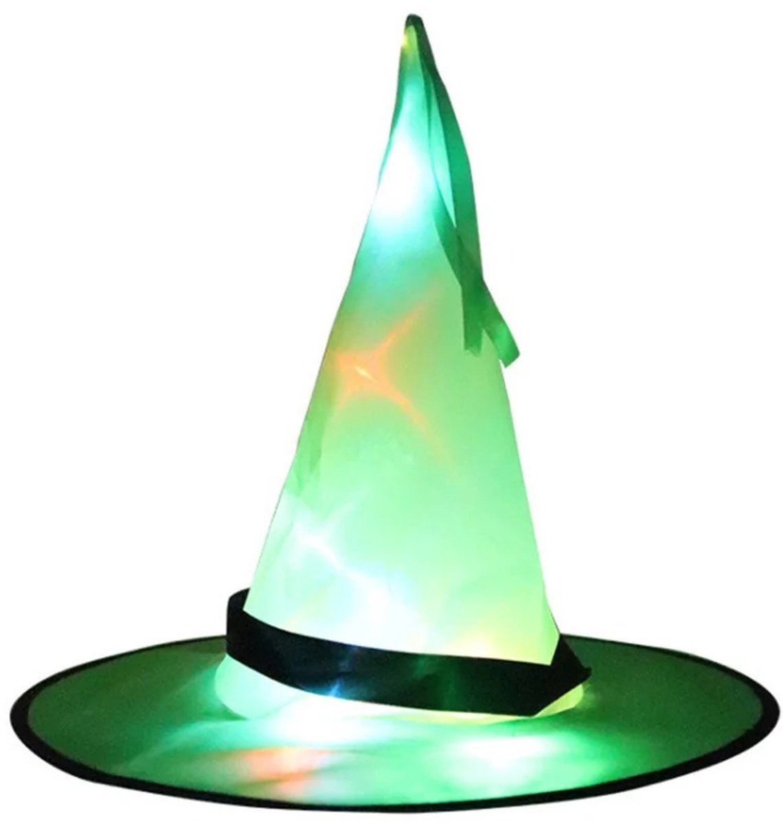 1 heks hoed met LED licht, kinderen Halloween elf oren, partij decoratie, buiten boom hanger decoratie, Halloween decoratie, 32 * 38cm, Groen