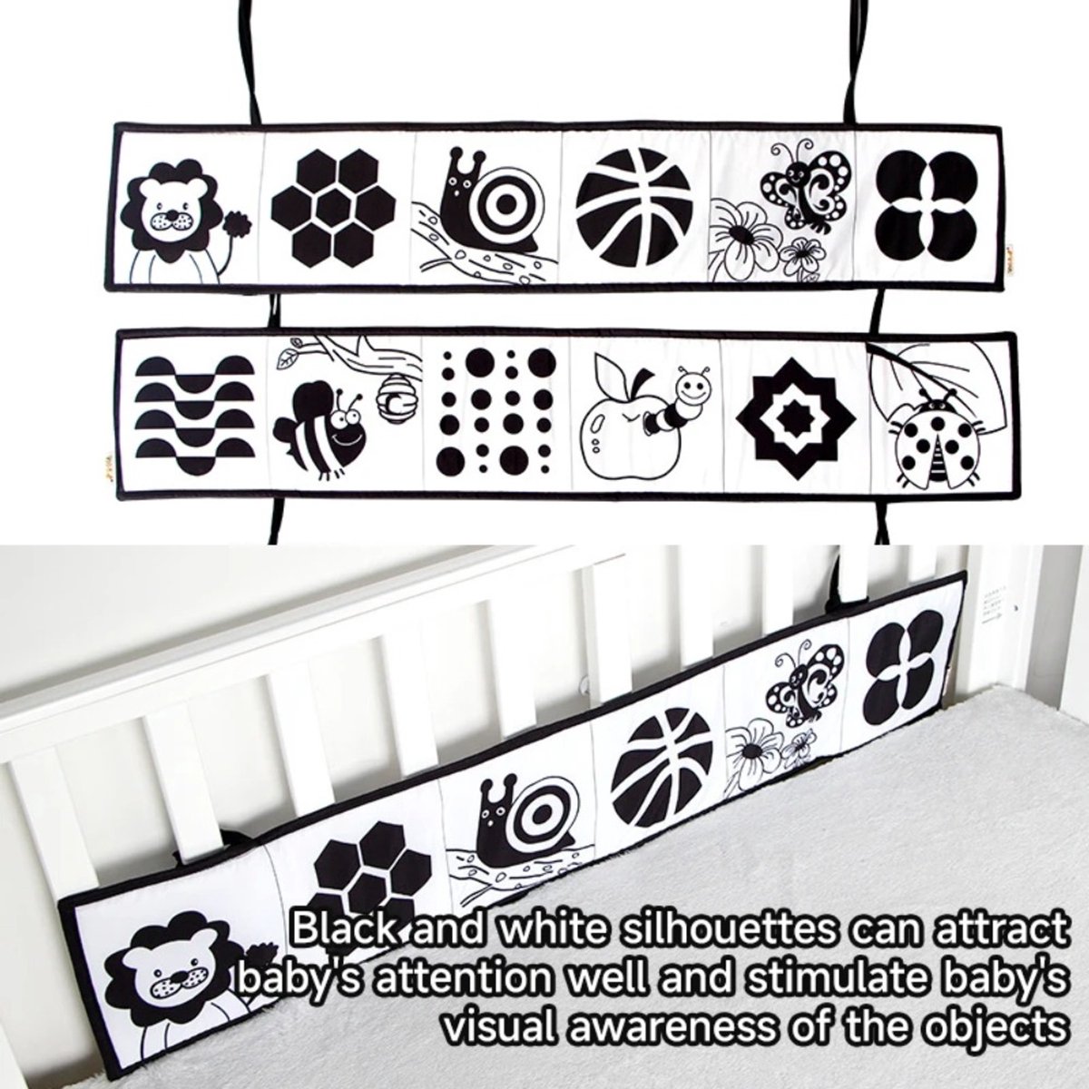 Bedwall Doek Boek, Wasbaar Kauwen Comfort Speelgoed, Visueel Stimulerende Comfort Speelgoed Voor Pasgeboren Babys, Zwart En Wit Bed Muur, Bed Hanger, Leeuw Stijl