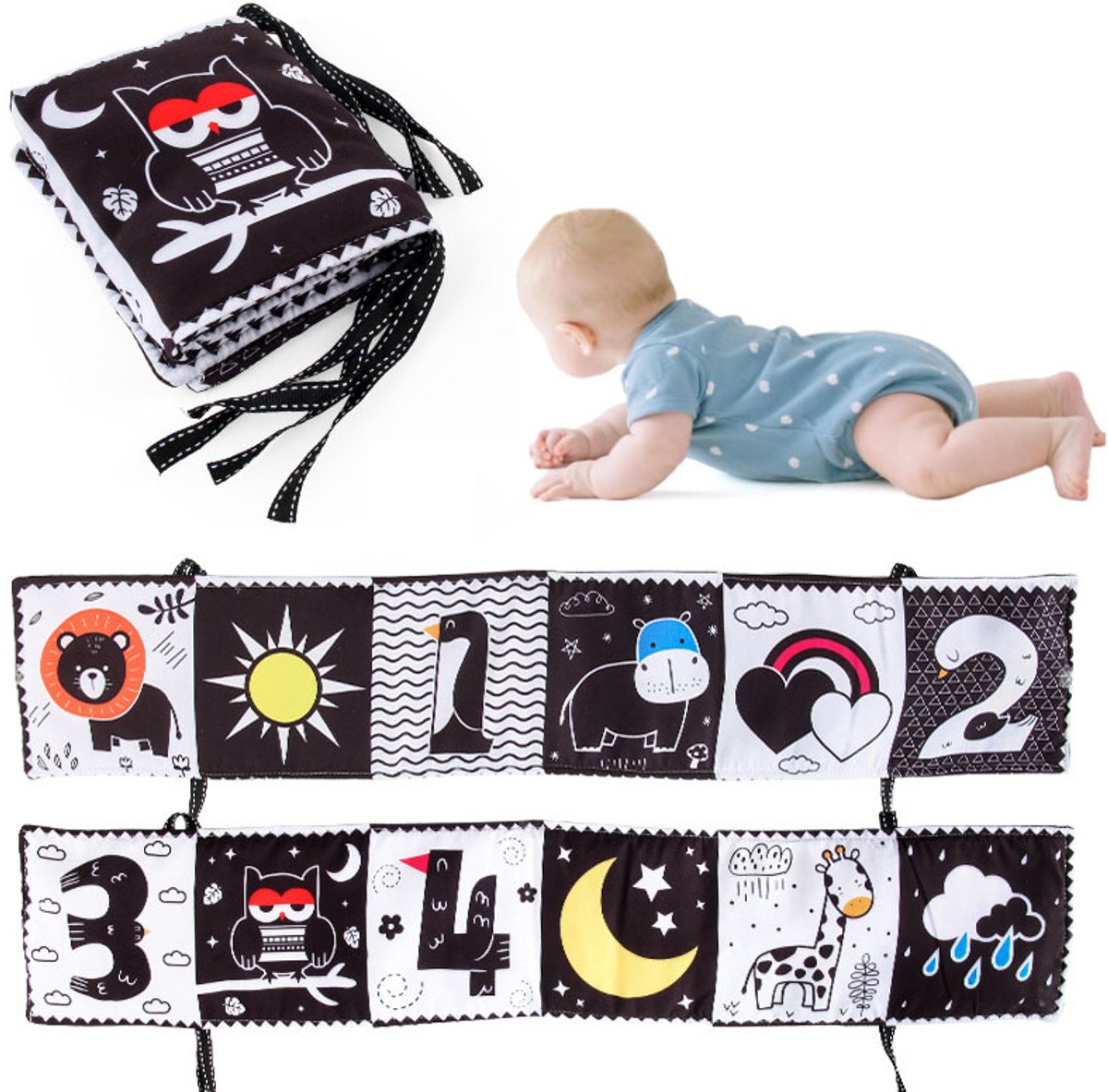 Hoog Contrast Zwart-Wit Stoffen Boek - Vroeg Lerend Babyspeelgoed Voor 0-6 Maanden - Zacht Sensorisch Speelgoed Educatieve Boeken (Stijl C)