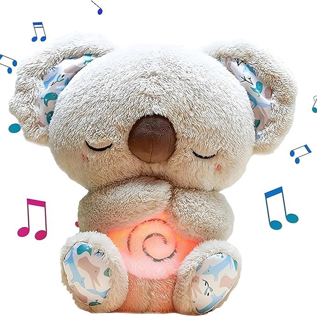 Kalmerende Knuffelbare Ademhalende Koala - Angstverlichtend Lichtgevend Knuffeldier met Muziek, Draagbaar Babyspeelgoed met Ritmische Ademhaling - Perfect Cadeau voor Angstige Volwassenen & Kinderen-Grijs