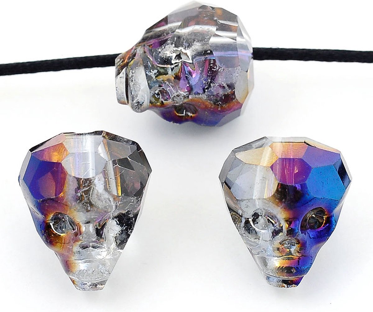 Kraal kristal doodshoofd/schedel facet geslepen 14x13mm Blauw / Vitrail medium