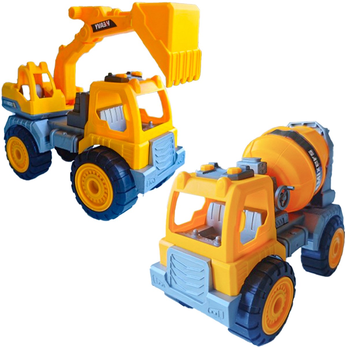 Plastic Bouwvoertuigen 2-delige Set - vrachtwagen & kraan Constructiespeelgoed, Rollenspel Speelgoed voor Jongens en Meisjes 3 4 5 Jaar - Zandbak en Buitenspeelgoed
