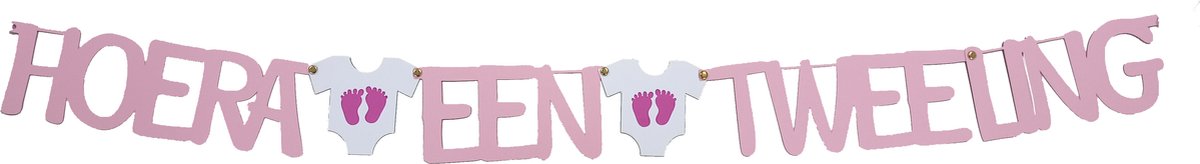 Hoera een Tweeling - tekstslinger roze + zuignapjes