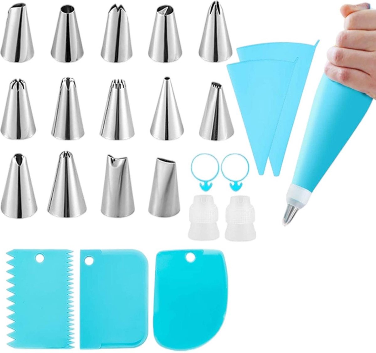spuitzak met spuitmondjes - spuitzak herbruikbaar - taart decoratie set - inclusief 3 deegschrapers - oDaani