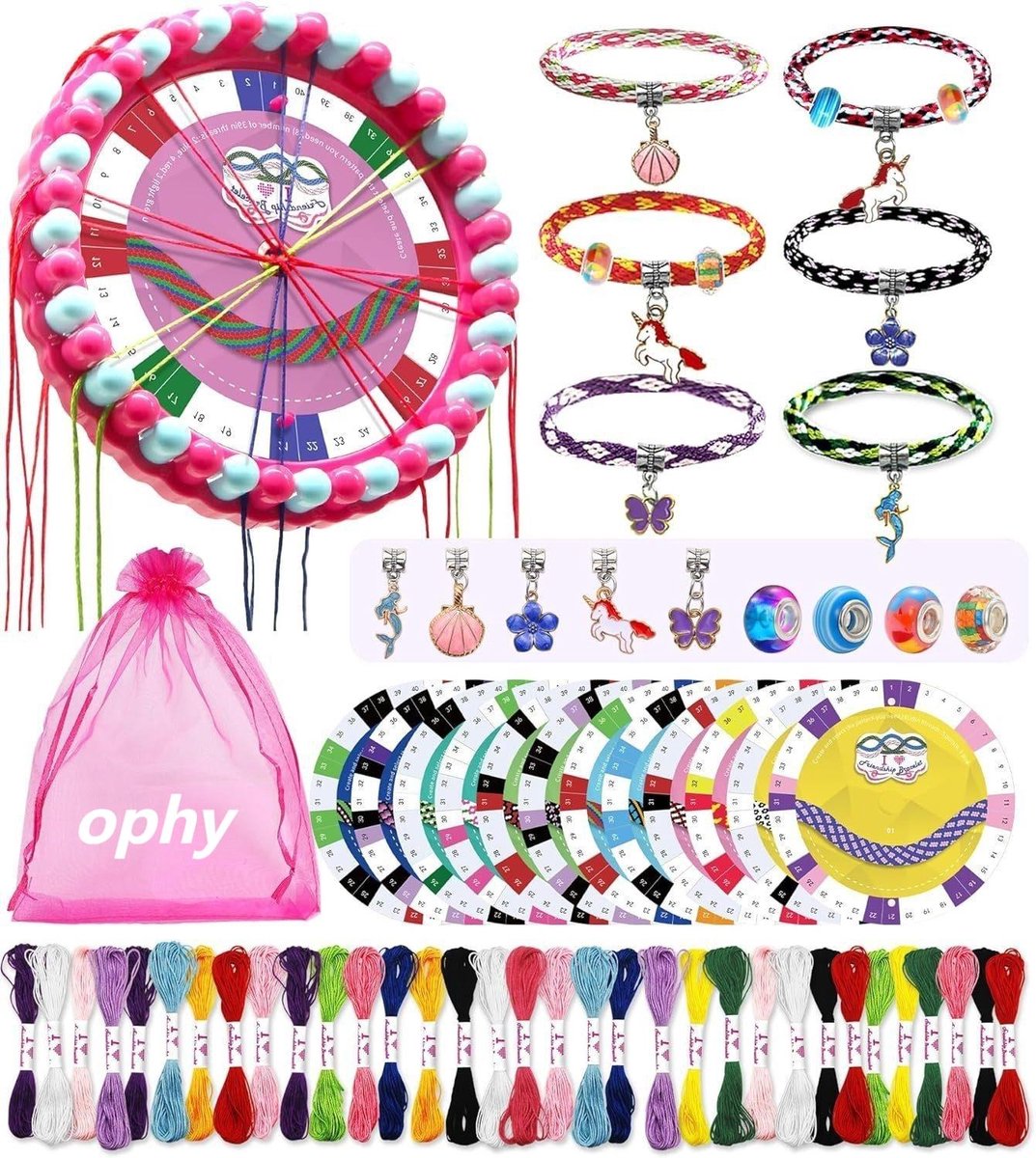 Creatieve set vriendschapsarmbanden knutselset voor meisjes - met 48 garenbundels en 6 gevlochten kaarten - DIY kunst- en knutselspeelgoed Kerstverjaardagscadeaus