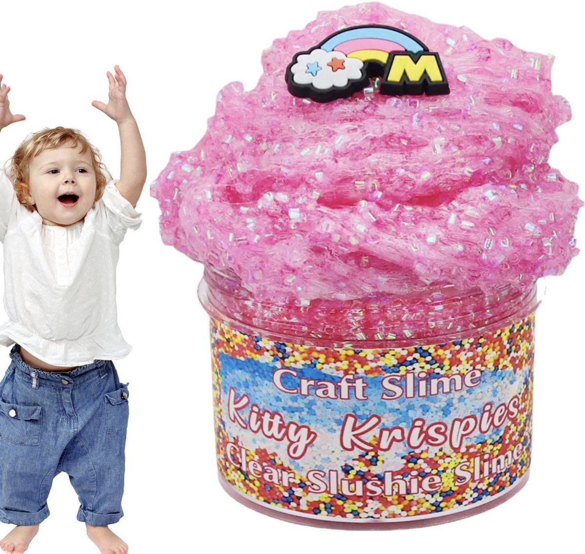 Crispy Slime Butter Crispy Slime, Fluffy Crispy Slime, Soft Slime, Cloud Slime, Non-sticking Slime, Slime for Kids, Gift, Girls, Boys, Birthday (Pink Rainbow)