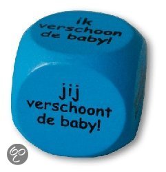 Dobbelsteen - Geboorte - Ik verschoon de baby - jij verschoont de baby (blauw)