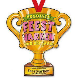 Trofee met lint - Trophy - Feestvarken