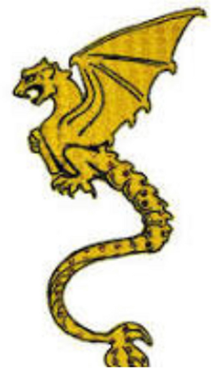 Strijk embleem gouden draak. 30x16cm