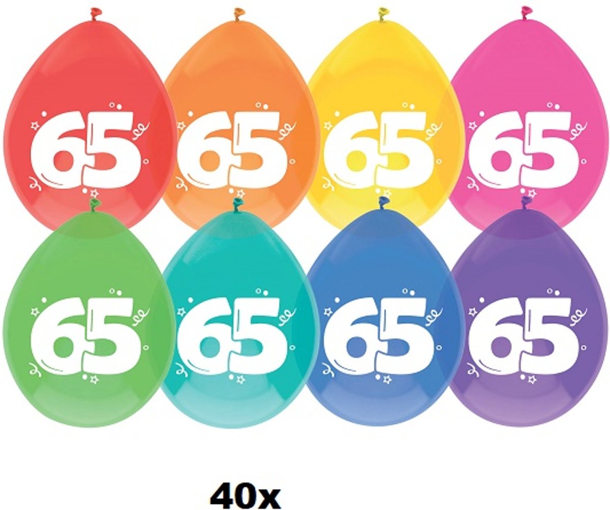 40 x ballonnen - 65 jaar - wit/multi