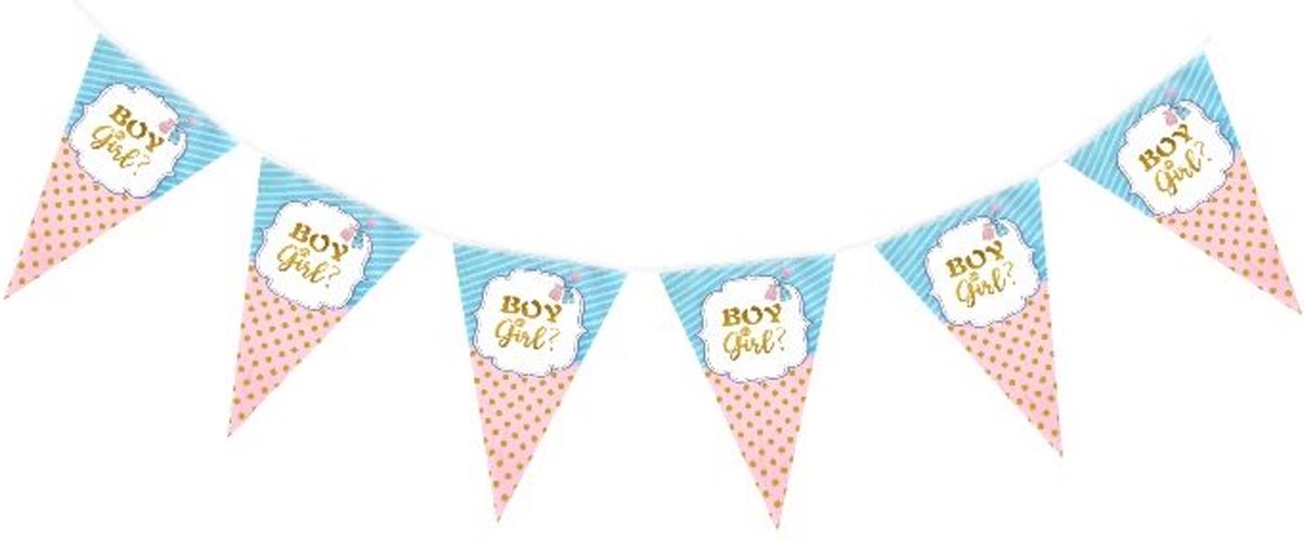 Vlaggenlijn “boy or girl / vlaggen lijn jongen meisje 10 vlaggetjes - babyshower - Gender Reveal