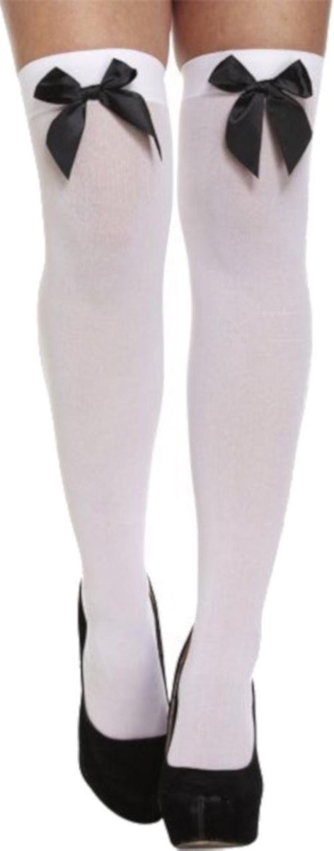 Partychimp Kousen Met Strik Dames Polyester Wit/zwart One-size