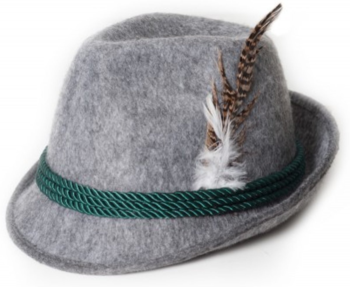 Tiroler Hoed Deluxe grijs met Veertje