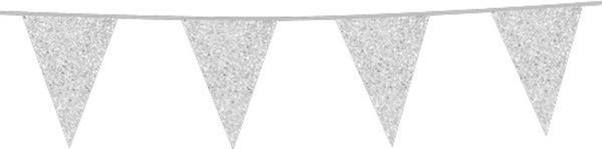 Glitter vlaggenlijn zilverkleurig 6 meter.