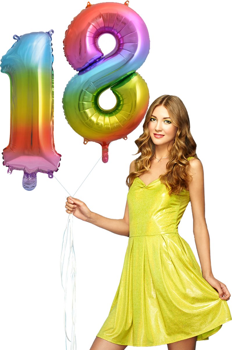 Regenboog cijfer Ballon 18 helium gevuld.