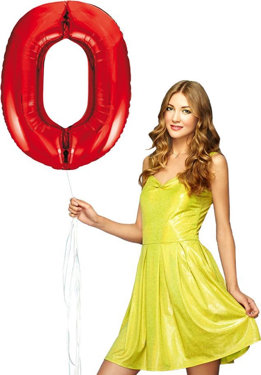 Rode cijfer ballon 0 inclusief helium gevuld.