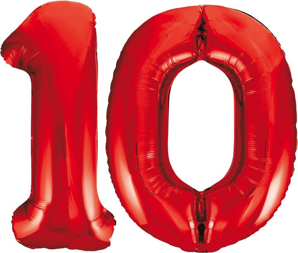 Rode folie cijfer 10 ballon inclusief helium gevuld