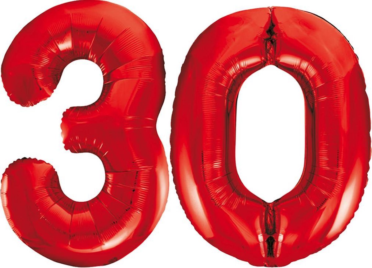 Rode folie cijfer 30 ballonnen inclusief helium gevuld