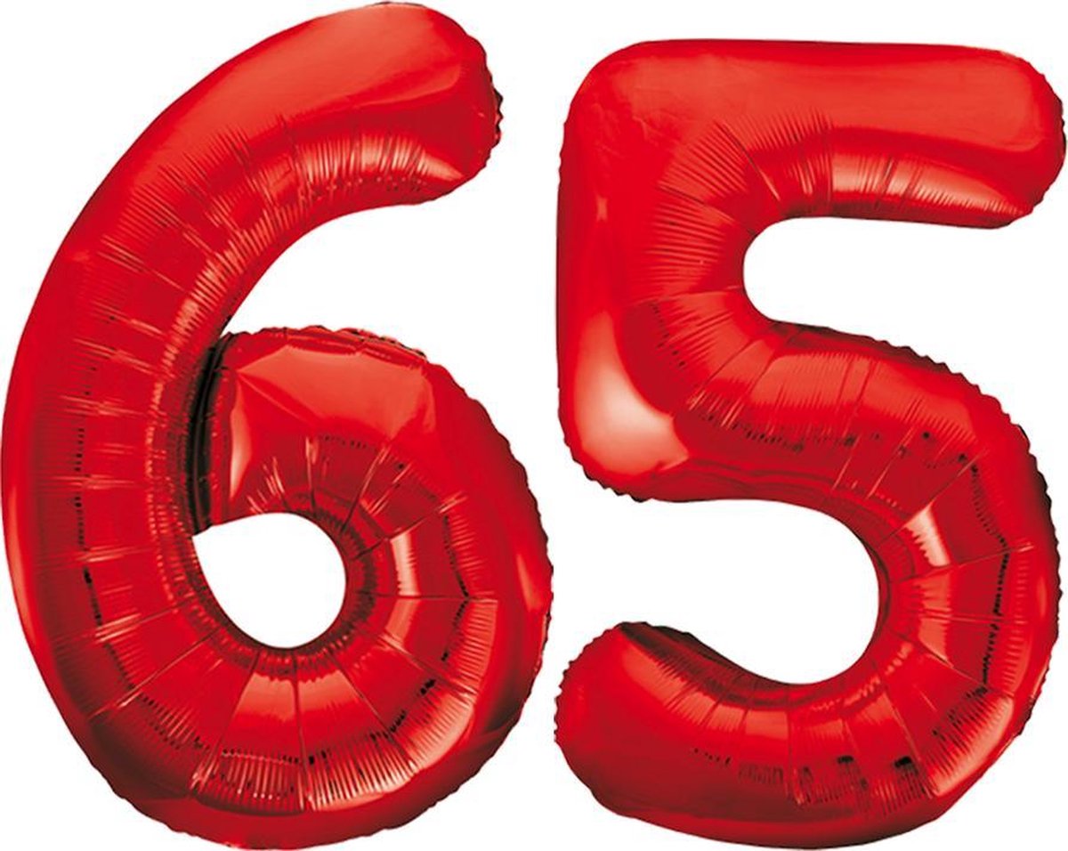Rode folie cijfer 65 ballonnen inclusief helium gevuld