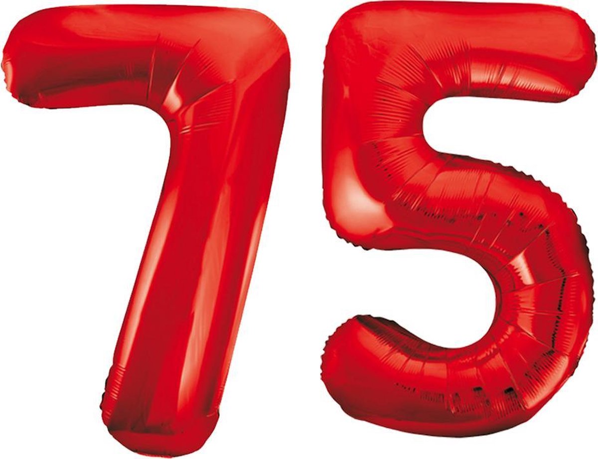 Rode folie cijfer 75 ballonnen inclusief helium gevuld