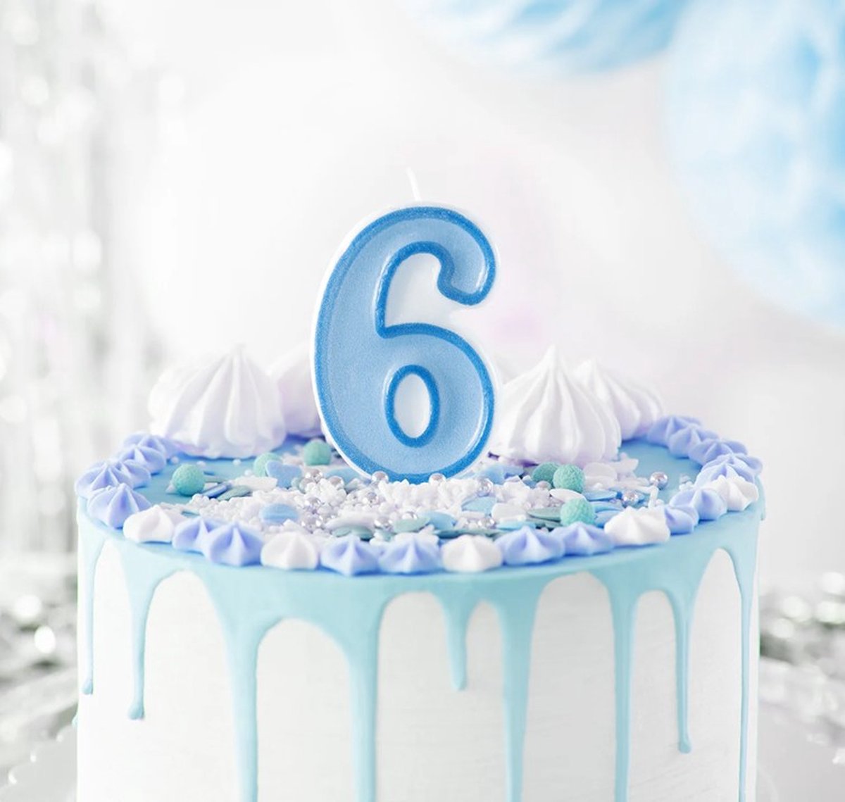 Taart kaars cijfer 6 blauw - 7,4 cm