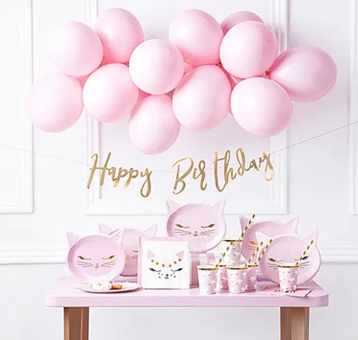 feest versiering pakket Roze poesjes 55 delig.