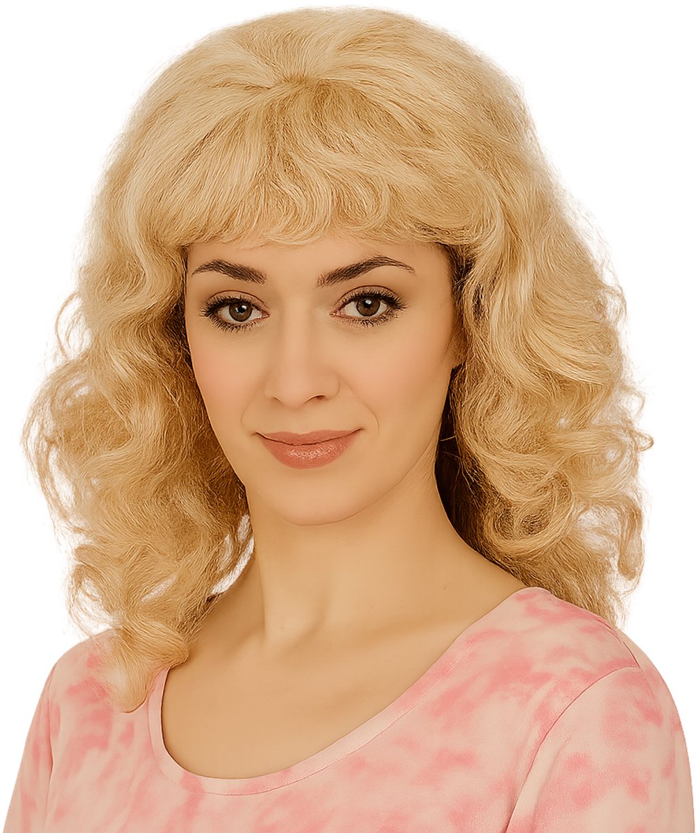 Blonde Krullen Verkleedpruik – Feestpruik voor Carnaval & Themafeesten