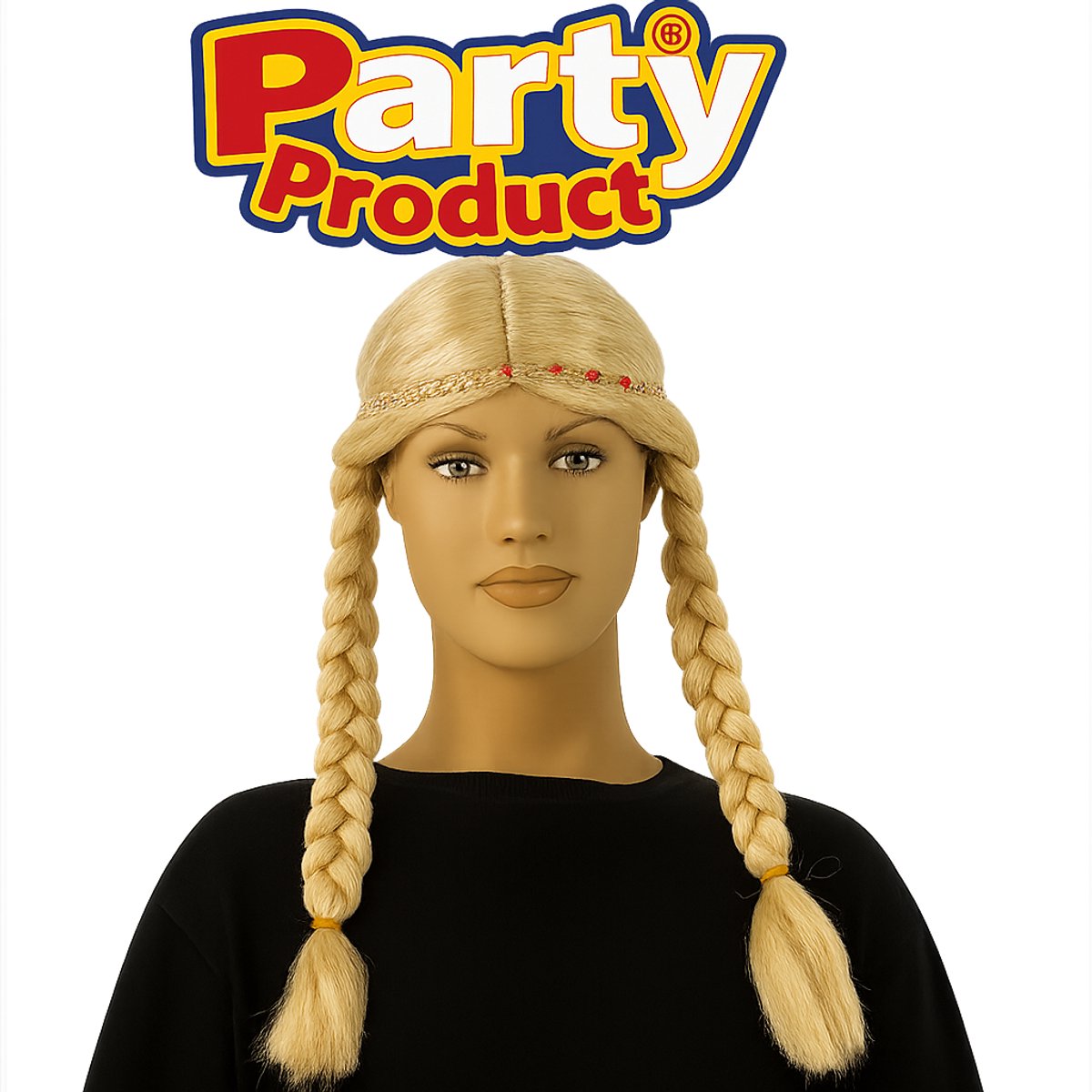 Blonde Verkleedpruik met Vlechten – Feestpruik voor Carnaval & Themafeesten