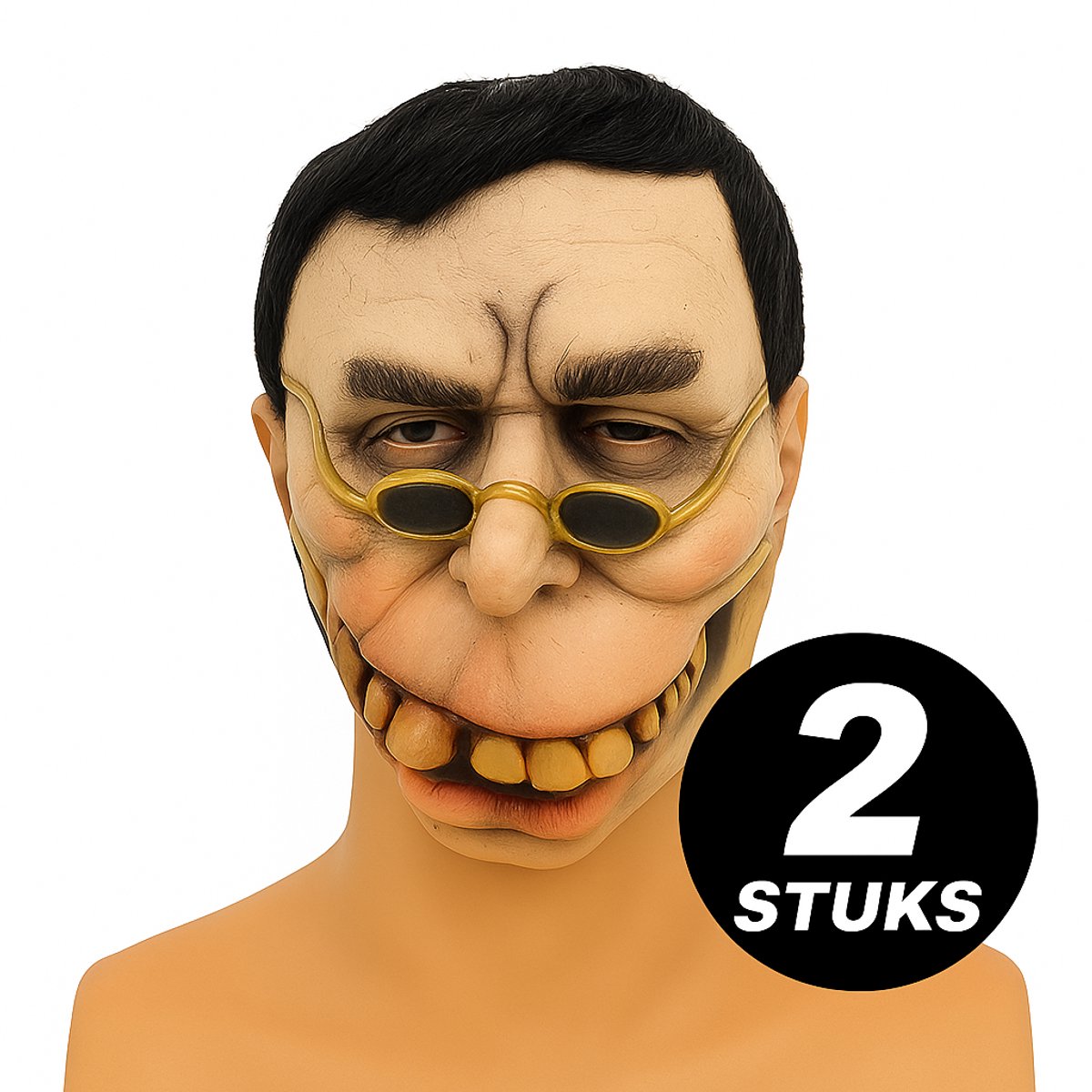 Eng Halloween Masker – Set van 2 Stuks – Griezelmasker met Tanden & Bril – Verkleed Accessoire