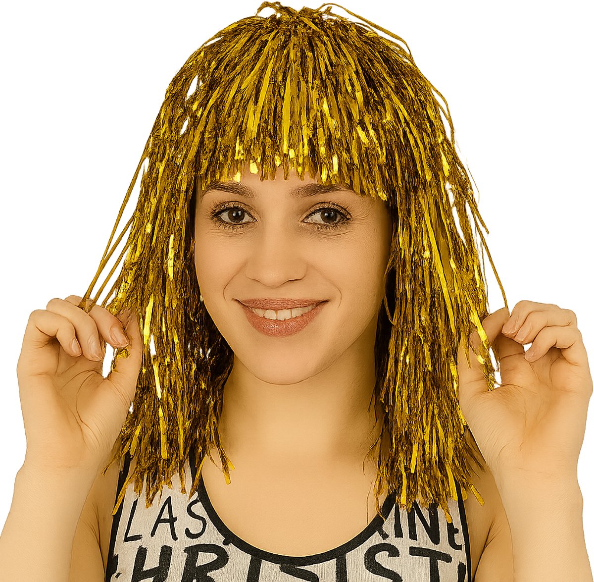 Gouden Tinsel Verkleedpruik – Feestpruik voor Carnaval & Themafeesten