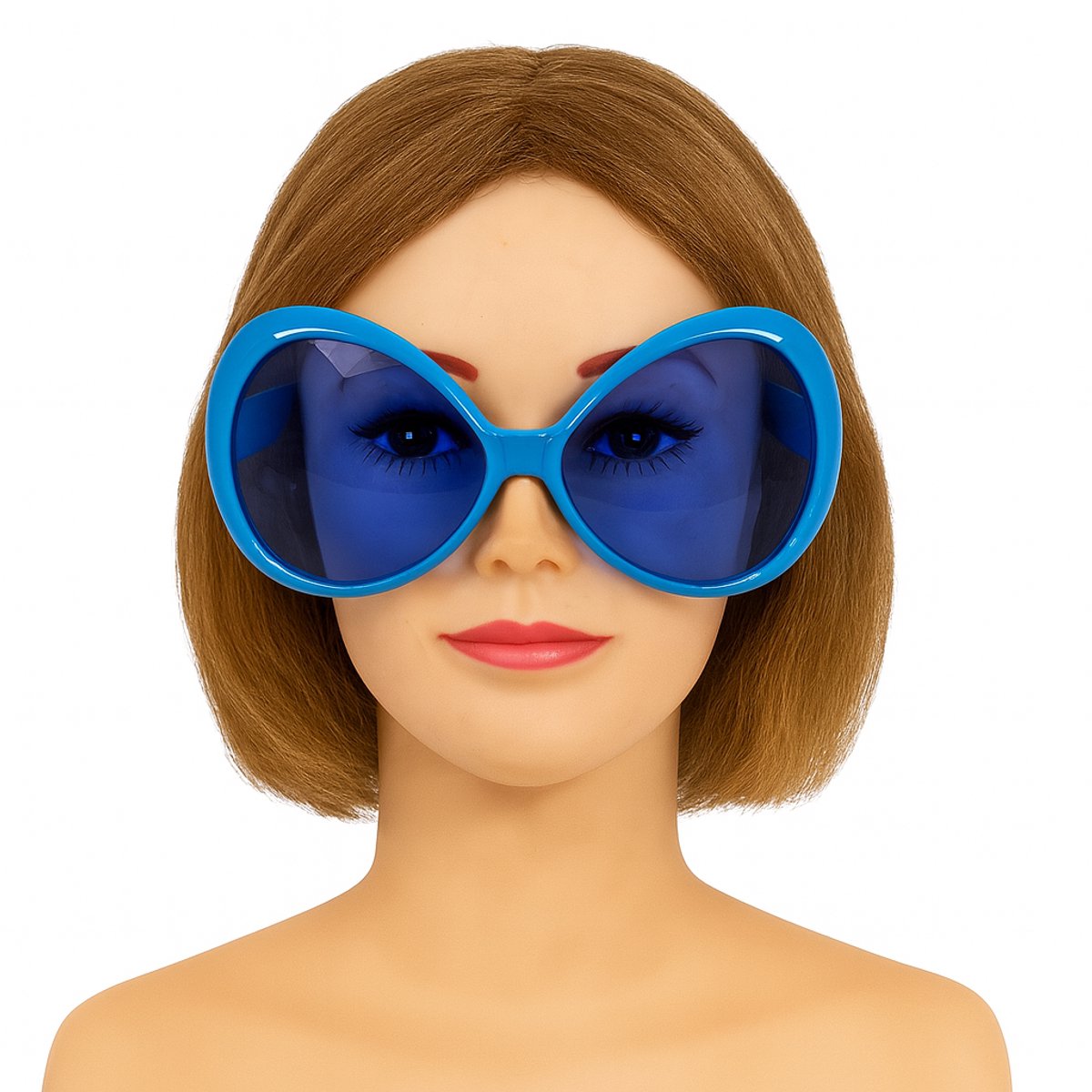 Grote Blauwe Verkleedbril – Oversized Party Zonnebril met Blauwe Glazen – Feestbril Carnaval & Themafeest