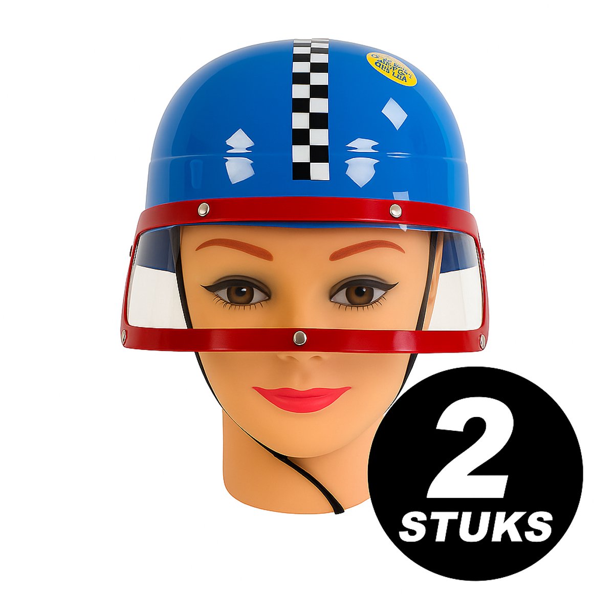 Racer Helm Blauw met Vizier – Verkleed Helm Kind – 2 Stuks Set