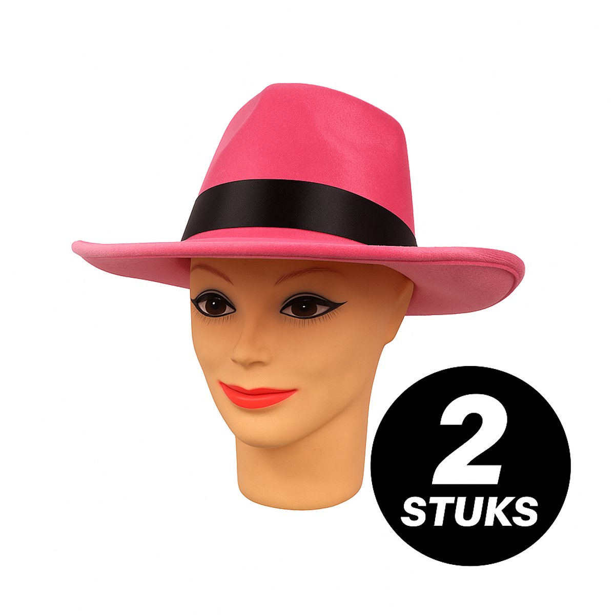 Roze Gangster Hoed met Zwarte Band en Strik – Verkleedhoed voor Feest & Themafeest – 2 Stuks