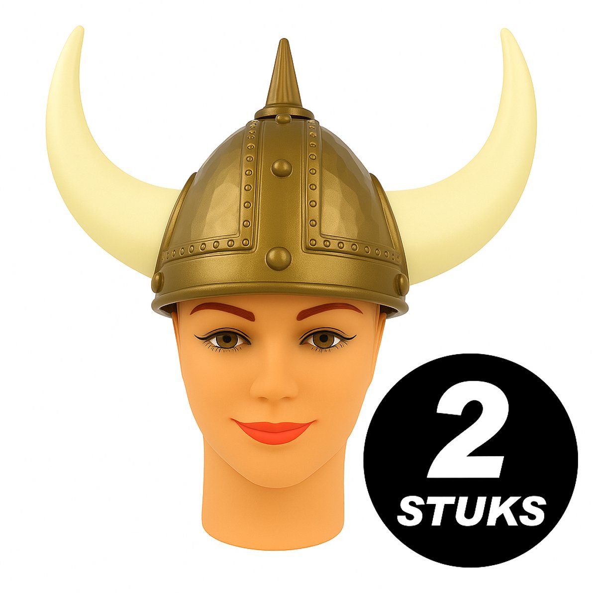 Viking Helm met Hoorns – Set van 2 Stuks – Verkleed Hoed voor Volwassenen – Goudkleurig – Carnaval & Themafeest