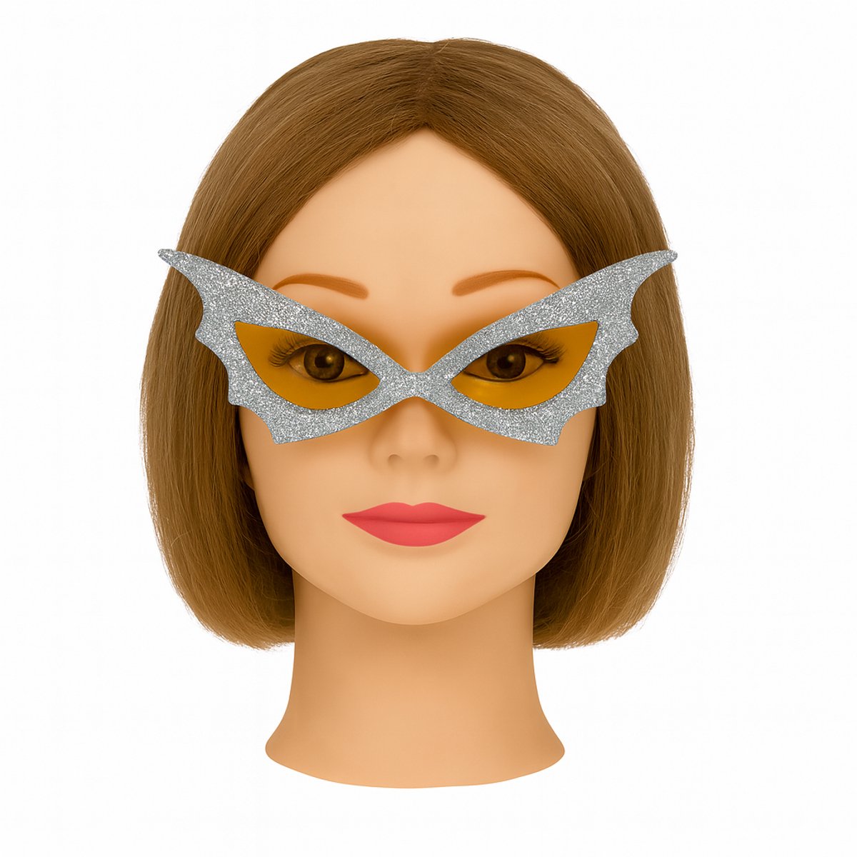 Zilveren Glitter Cat-Eye Bril met Gele Glazen – Verkleed Bril Feestaccessoire